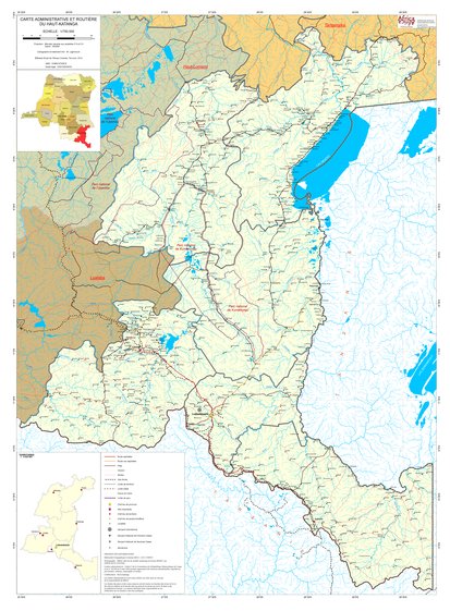 Carte administrative et routière de la Province du Haut-Katanga