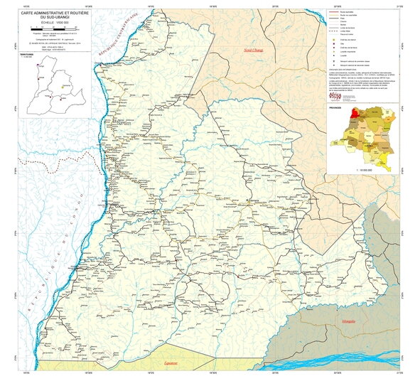 Carte administrative et routière du Sud-Ubangi